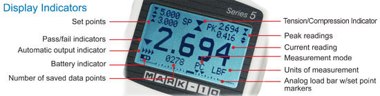 Mark-10 5i digital force/torque indicator screen